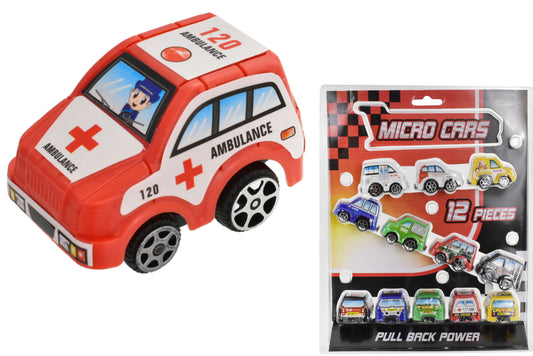 12pc Pull Back Micro Cars